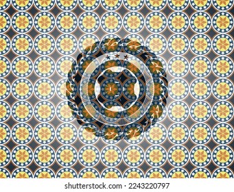 four leaf clover icon inside arabesque emblem. arabic decoration. 