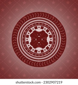 four leaf clover icon inside realistic red emblem. 