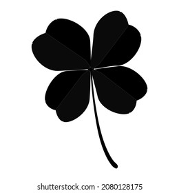 Four leaf clover icon isolated on white background.Clover silhouette.Black shamrock sign.Saint patricks day, beer festival emblem.Irish traditional holiday lucky and fortune symbol.Vector illustration