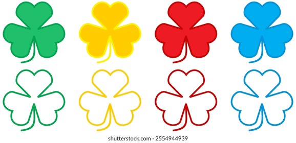 Four leaf clover icon isolated on white background. Happy Saint Patrick day. Set icon in colour buttons