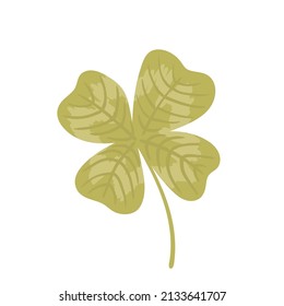 Four leaf clover icon. Lucky clover leaf with four petals flat cartoon vector illustration isolated on white. Green shamrock for St. Patrick's Day, Irish Holiday beer festival and good luck.