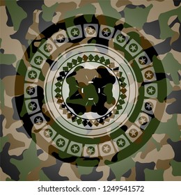 four leaf clover icon on camouflaged pattern