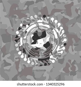 four leaf clover icon on grey camouflage pattern