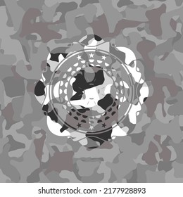 four leaf clover icon on grey camouflaged texture. 