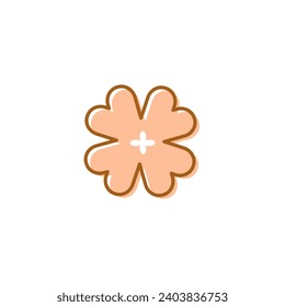 Four leaf clover icon peach trend color. St Patrick's Day vector illustration on white isolated background. Flower shape.