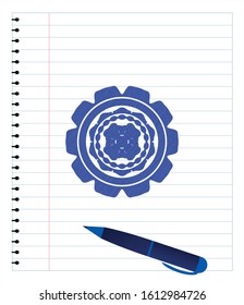 four leaf clover icon pen effect. Blue ink. Vector Illustration. Detailed.