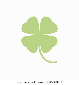 Four leaf clover icon. Sage green herb Isolated on white. St Patrick day vector illustration. Flat design. 