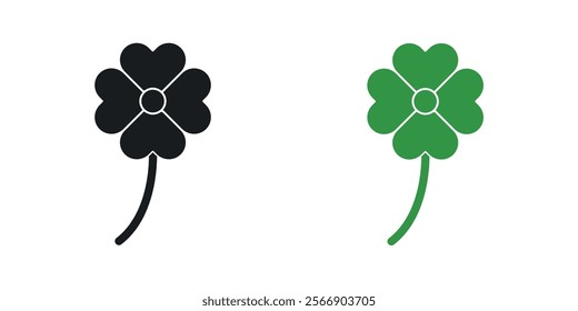 Four leaf clover icon set in black and colored