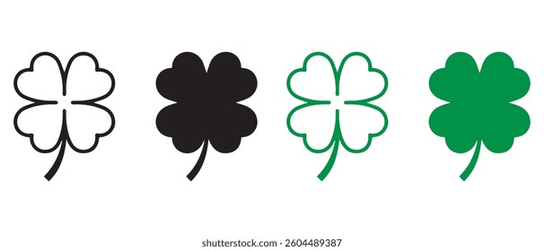 Four leaf clover icon set for luck and nature symbol vector.