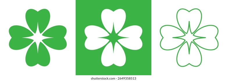 Four leaf clover icon set. Clover leaf logo. Vector. Editable stroke