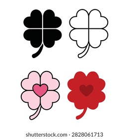 Four leaf clover icon set with heart details st patricks day shamrock valentine