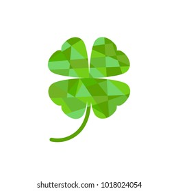 Four leaf clover icon in simple faceted design style. Geometry style. Isolated on white. St Patrick's day vector. Irish symbol.