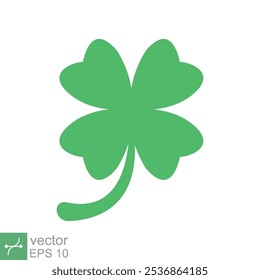 Symbol für vierblättriges Kleeblatt. Einfacher, solider Stil. Grüner Shamrock, Glückskonzept. Glyphenvektorgrafik einzeln auf weißem Hintergrund. EPS 10.