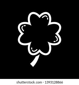 Four leaf clover icon. White shamrock isolated on black background. Suitable for web site page and mobile app design vector element.