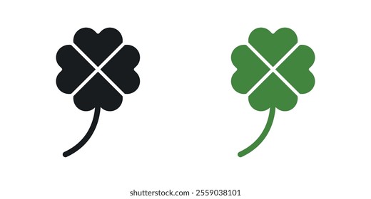 Four leaf clover icons in black and colored version