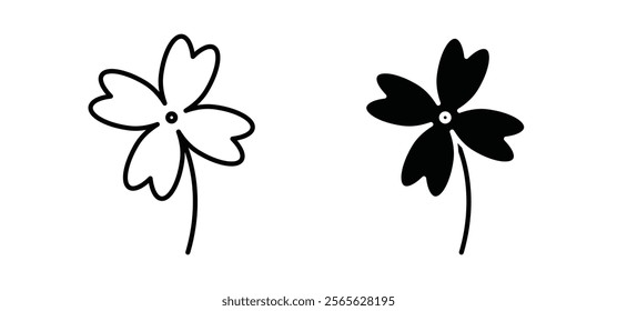 Four leaf clover icons in black and white colors