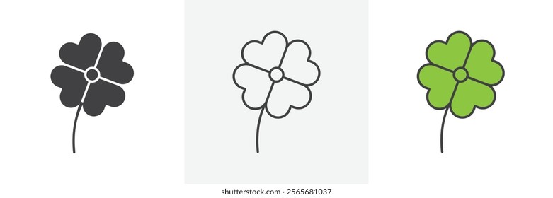 Four leaf clover icons in black and colored versions