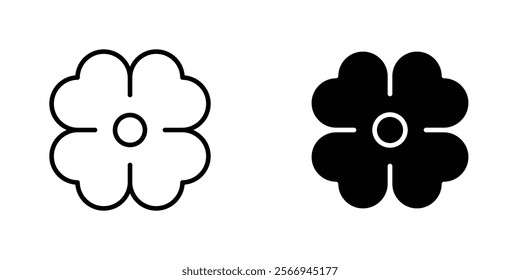 Four leaf clover icons. black and white vector set.