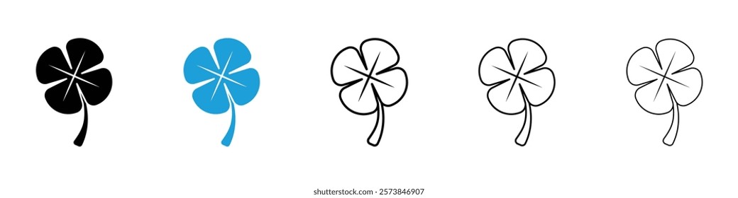 Four leaf clover icons in filled and 3 stroke weights