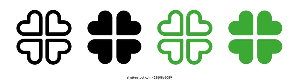 Four leaf clover icons. Clover leave icons. clover leaf vector icons. Clover silhouettes. Vector EPS 10