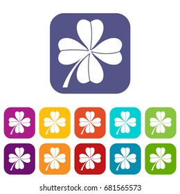 Four leaf clover icons set vector illustration in flat style in colors red, blue, green, and other