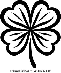 Four leaf clover illustration outline only, Decorative leaves symbol of good luck