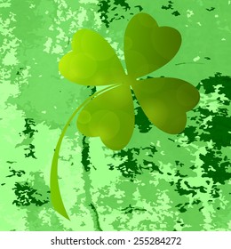 Four- leaf clover - Irish shamrock St Patrick's Day symbol. Useful for your design. Green  clover labels. St. Patrick's day green icons  on green grunge background.