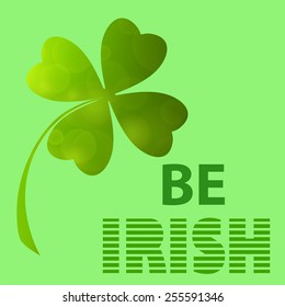 Four- leaf clover - Irish shamrock St Patrick's Day symbol. Useful for your design. Green  clover labels. St. Patrick's day clover icon  on green background.