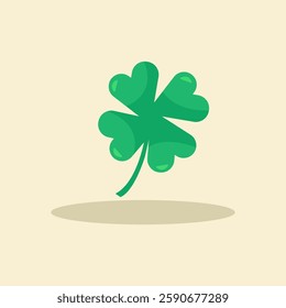 Four leaf clover, an Irish symbol of good luck, light beige background. Vector illustration.