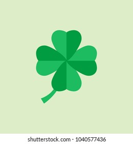 Four leaf clover isolated on green background. Flat style icon. Vector illustration.