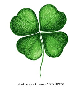 Four leaf clover isolated on white. Hand drawn vector illustration. Fully editable.