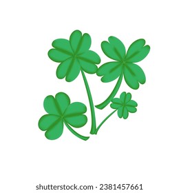 Four leaf clover isolated on white background Green Irish shamrock symbol of a St Patrick day Vector illustration