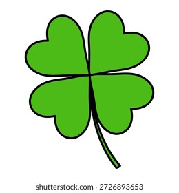 Four leaf clover isolated on transparent background. Hand drawn vector illustration. Saint Patrick Day celebration, traditional Irish holiday design element, clip art, symbol