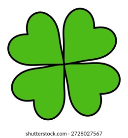 Four leaf clover isolated on transparent background. Hand drawn vector illustration. Saint Patrick Day celebration, traditional Irish holiday design element, clip art, symbol