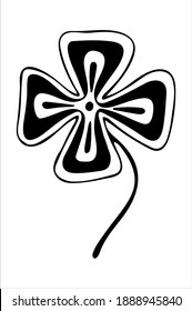 Four leaf clover. Isolated simple hand drawn vector illustration in black and white. 