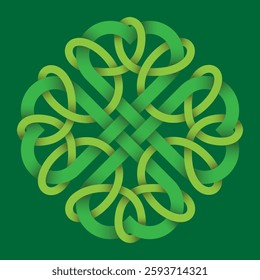 Four leaf clover knot made of two strands in the form of Celtic patterns. Symbol of good luck. Illustration, green silhouette isolated on white background. Vector