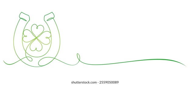 Four leaf clover line art style with horseshoe	