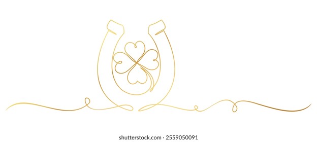 Four leaf clover line art style with horseshoe	