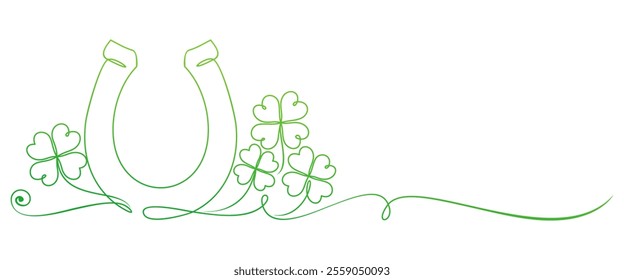 Four leaf clover line art style with horseshoe	