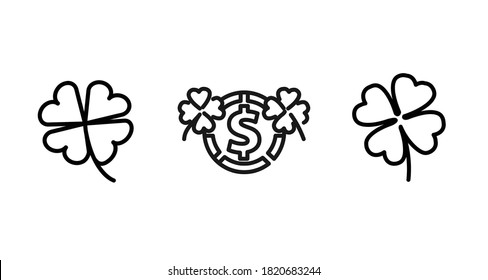 four leaf clover line icon set. clover leaf