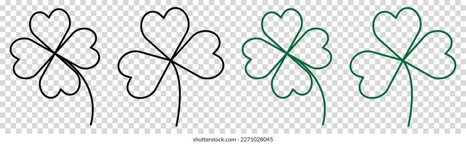 Four leaf clover line icons. Saint patrick symbol. Vector illustration isolated on transparent background
