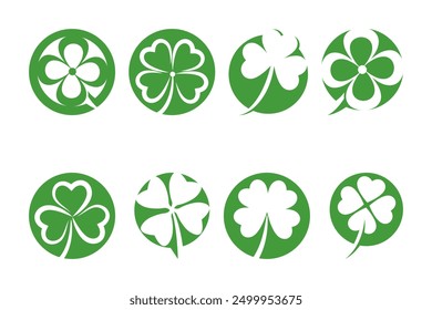 Four leaf clover logo icon set. Four leaf clover flower logo simple vector illustrations.