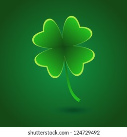 Four leaf clover on the green background for the Saint Patrick's day.