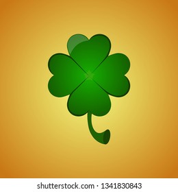 Four leaf clover on orange background. Greeting card for St. Patrick's Day. Vector illustration EPS 10.