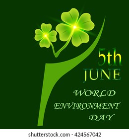 Four leaf clover on a plaid background. Vector illustration on a plaid background. 5th June World Environment Day. St. Patrick's day symbol