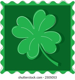 Four Leaf Clover on a postage stamp style background