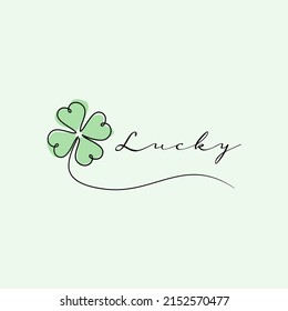 Four leaf clover with one line drawing, symbol of lucky - Vector