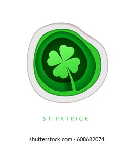 Four leaf clover. Paper art style vector illustration.