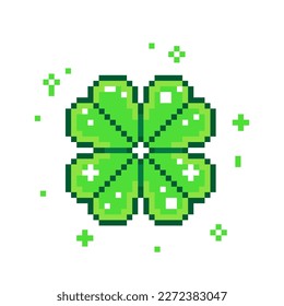 Four leaf clover pixel art, Pixel Four leaf clover with sparkle 