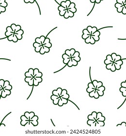 Four leaf clover seamless pattern isolated on white background. Suitable for design, textile, wrapping paper, covers etc. EPS 10 vector illustration.